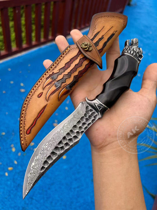 75 Layer Damascus Vg10 Hunting Knife Handmade Survival Bowie Knife Combat Black -AK-HT0770