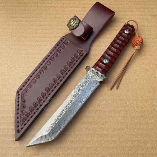 Japanese VG10 Damascus Hunting Knife Katana Knife Samurai Full Tang Sword Tanto - AK-HT0570