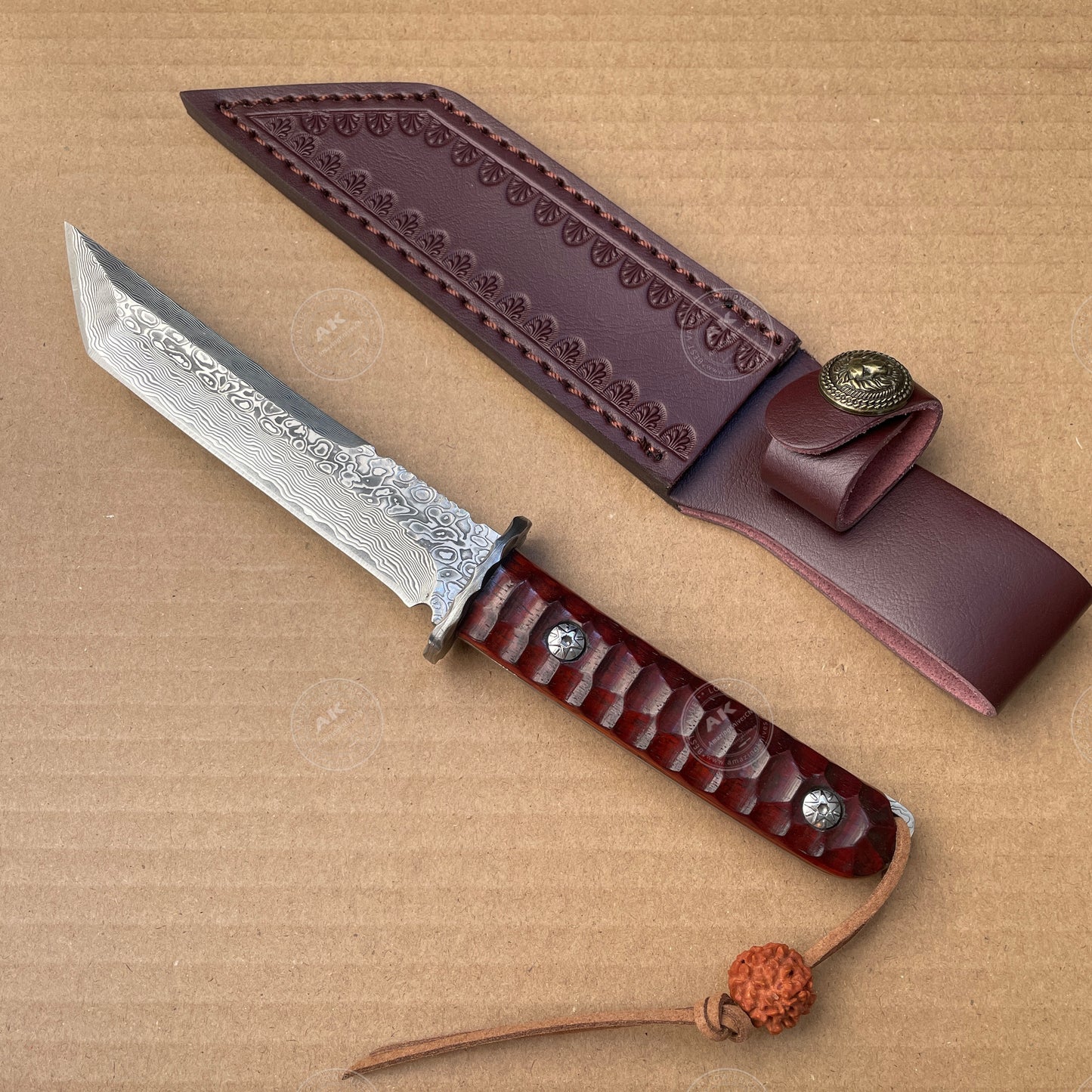 Japanese VG10 Damascus Hunting Knife Katana Knife Samurai Full Tang Sword Tanto - AK-HT0570