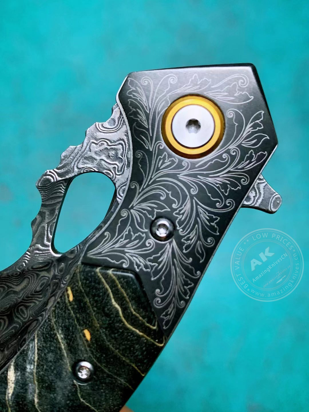 Vg10 Damascus Hunting Knife Folding Pocket Knife Wood w/ Sheath Ball Bearings- AK-HT0772