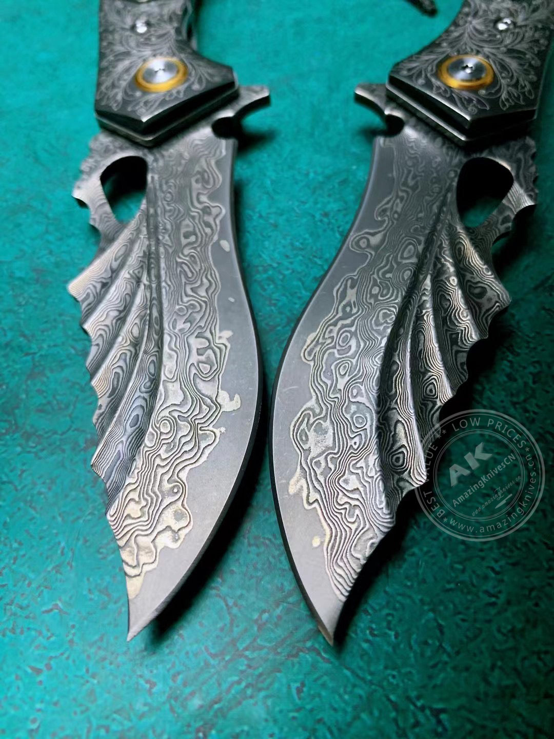 Vg10 Damascus Hunting Knife Folding Pocket Knife Wood w/ Sheath Ball Bearings- AK-HT0772