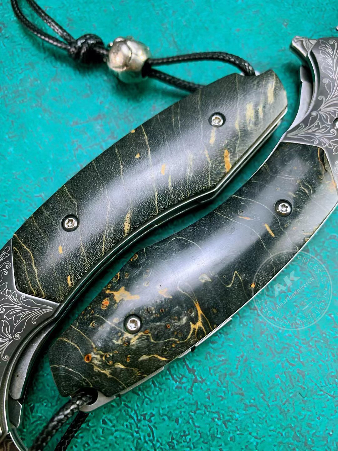 Vg10 Damascus Hunting Knife Folding Pocket Knife Wood w/ Sheath Ball Bearings- AK-HT0772