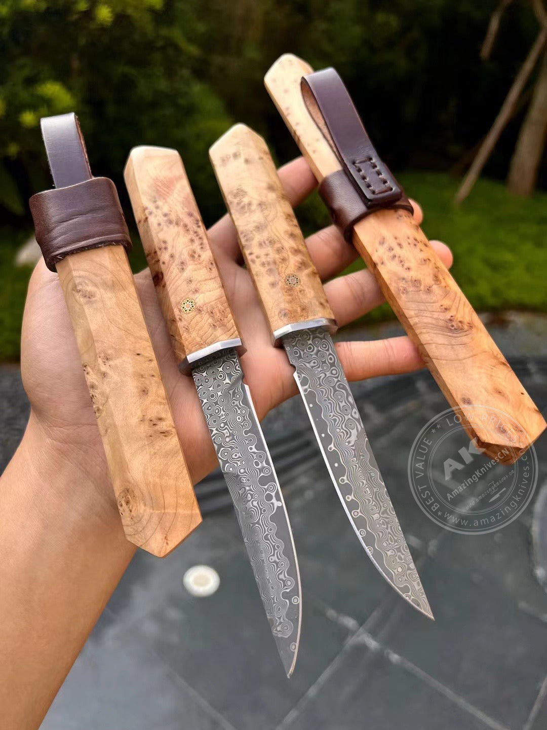 Japanese Bushido Katana Knife Damascus Steel Ninja Samurai Warrior Figured Wood-AK-HT0773