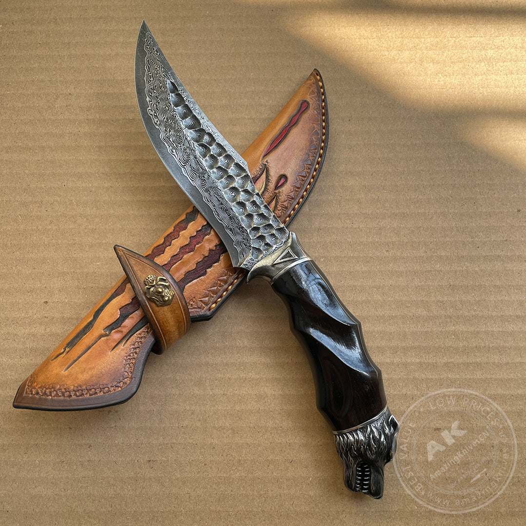 75 Layer Damascus Vg10 Hunting Knife Handmade Survival Bowie Knife Combat Black -AK-HT0770