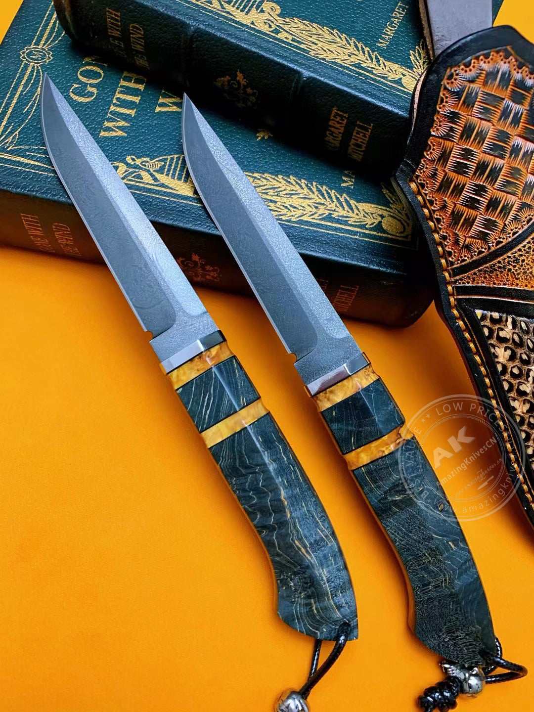 Wootz Steel Hunting Knife with Leather Sheath - AK-HT0775