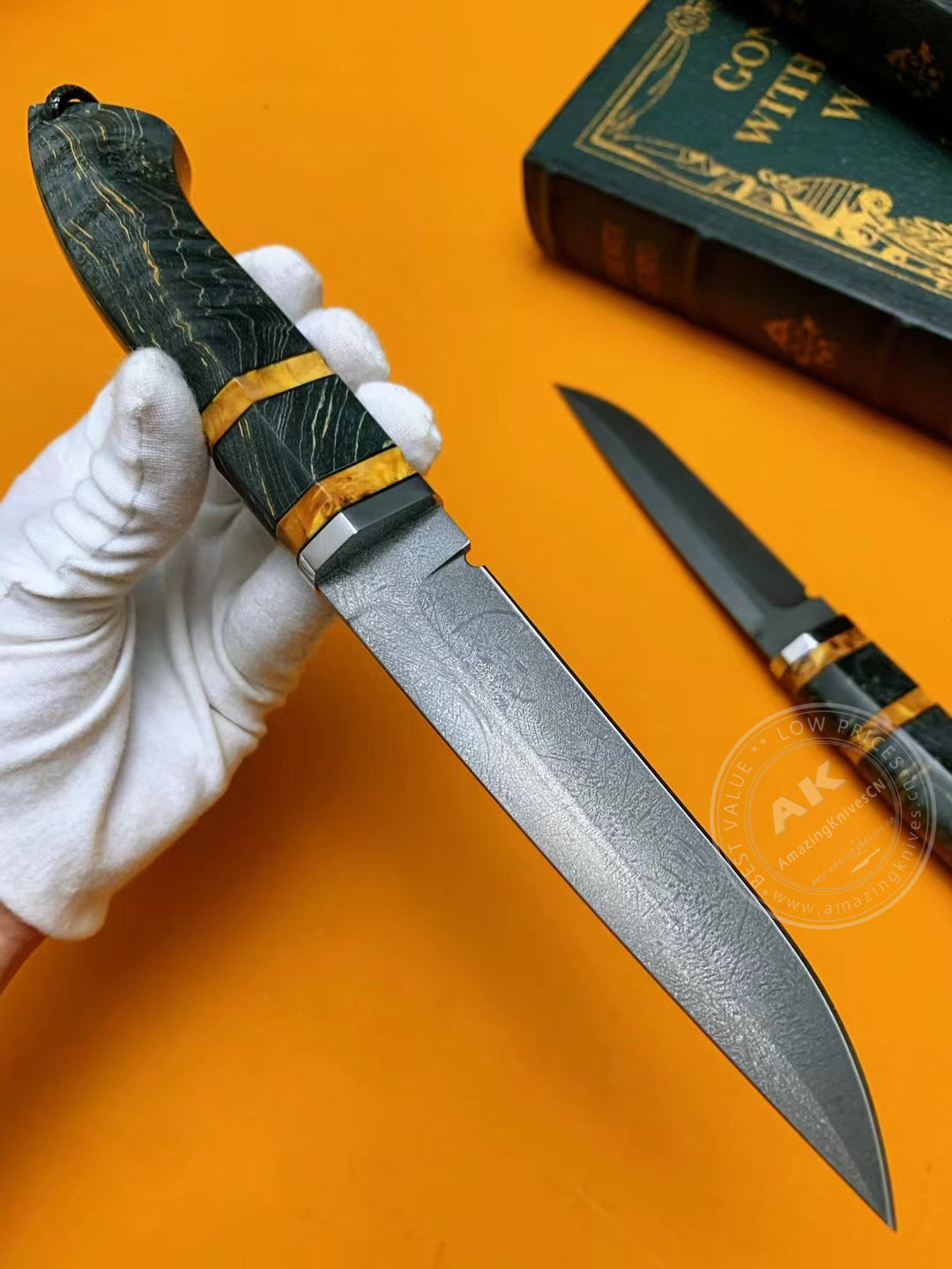 Wootz Steel Hunting Knife with Leather Sheath - AK-HT0775