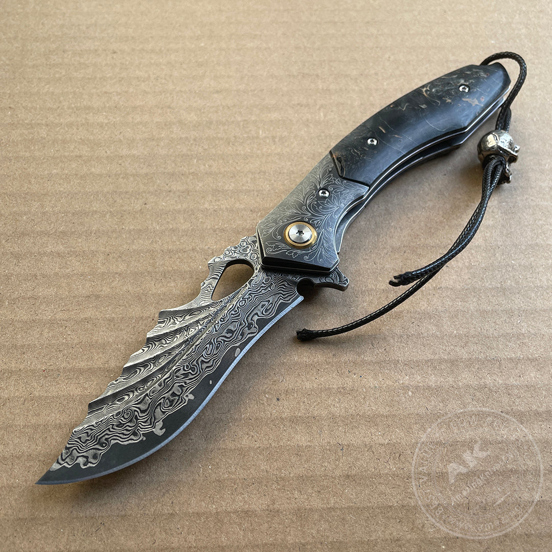 Vg10 Damascus Hunting Knife Folding Pocket Knife Wood w/ Sheath Ball Bearings- AK-HT0772