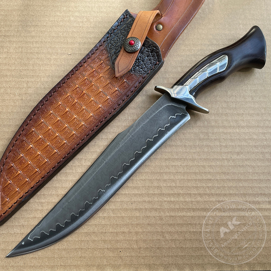 HAND FORGED DAMASCUS HUNTING KNIFE BOWIE KNIVES SURVIVAL SAN MAI - AK-HT0579