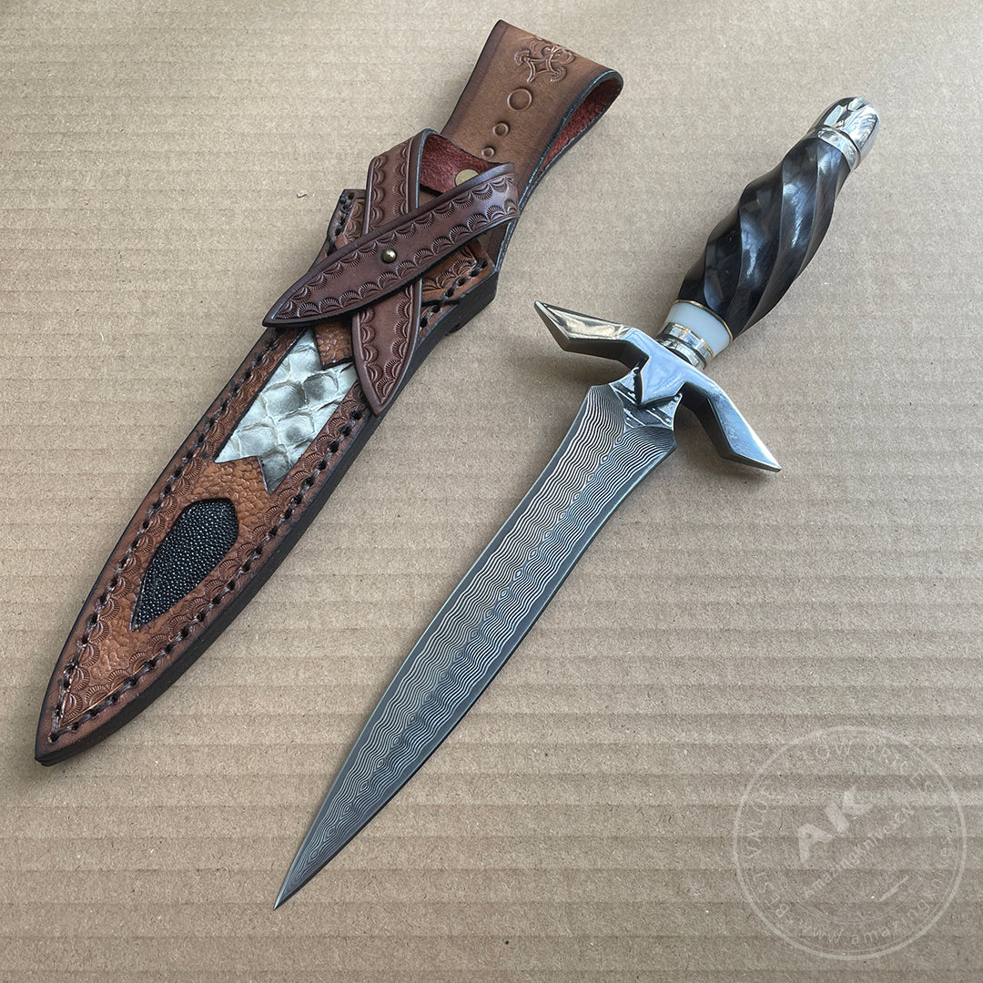 Damascus Dirk Outdoor Survival Hunting Knife Army Sword Fixed Blade Dagger - AK-HT0759