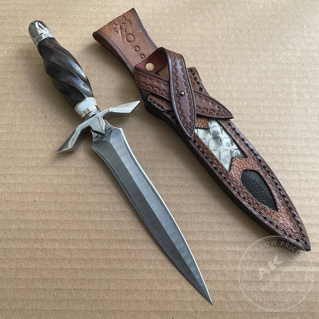 Damascus Dirk Outdoor Survival Hunting Knife Army Sword Fixed Blade Dagger - AK-HT0759