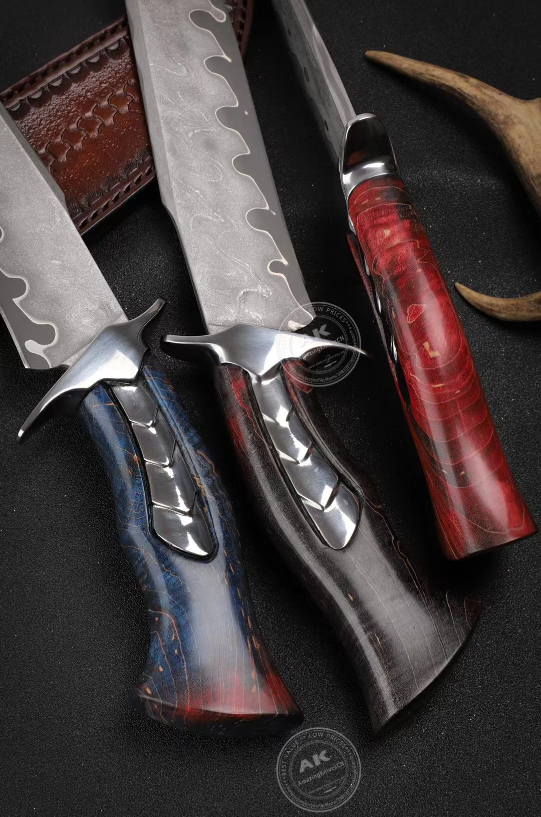 Hand Forged Damascus Steel Hunting Knife Bowie Survival Fixed Blade Full Tang- AK-HT0779