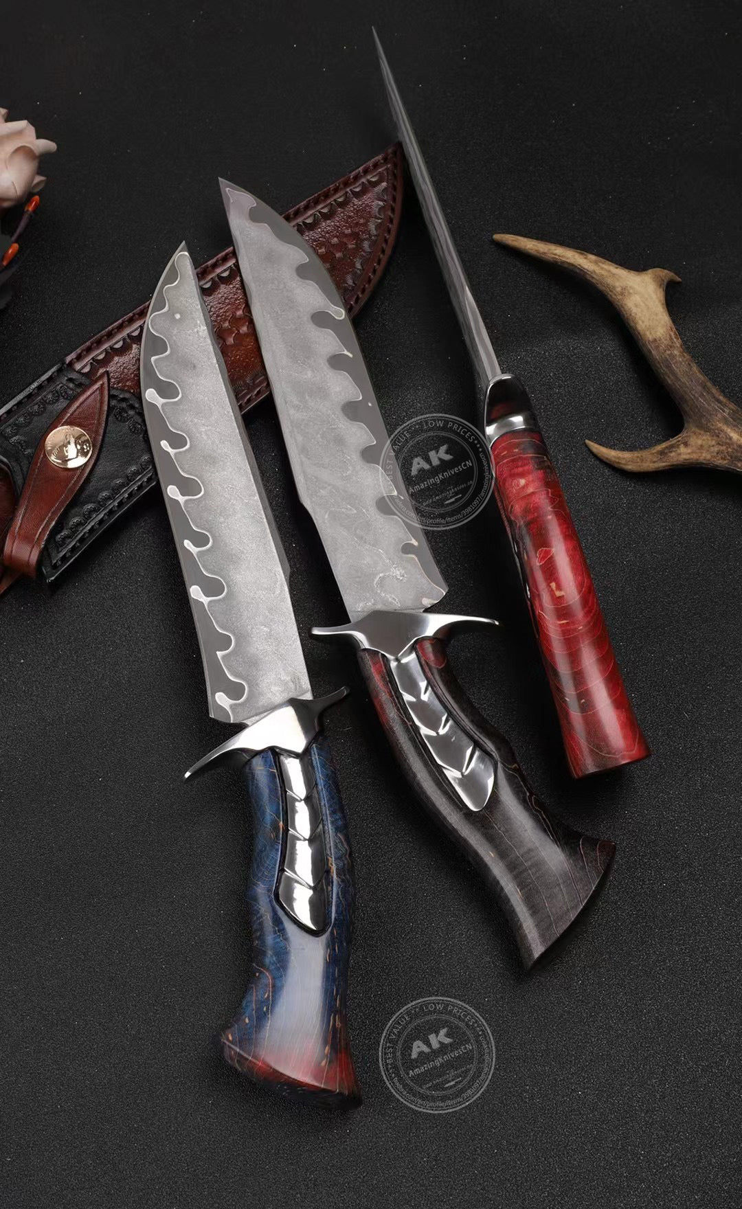 Hand Forged Damascus Steel Hunting Knife Bowie Survival Fixed Blade Full Tang- AK-HT0779