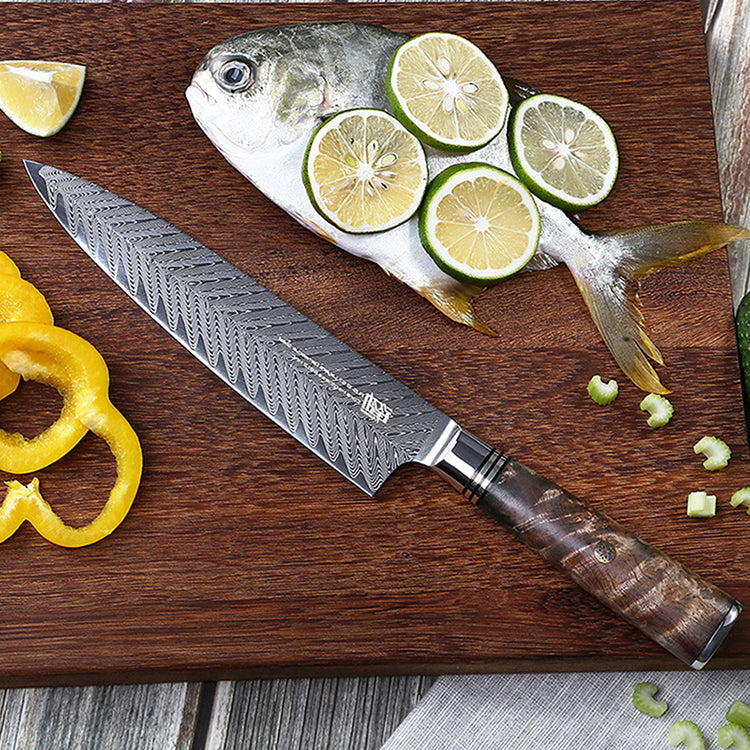 8'' Chef Knife Japanese VG10 Damascus Steel Kitchen Knives Stainless Gyuto with Wood Handle - AK-DC0348