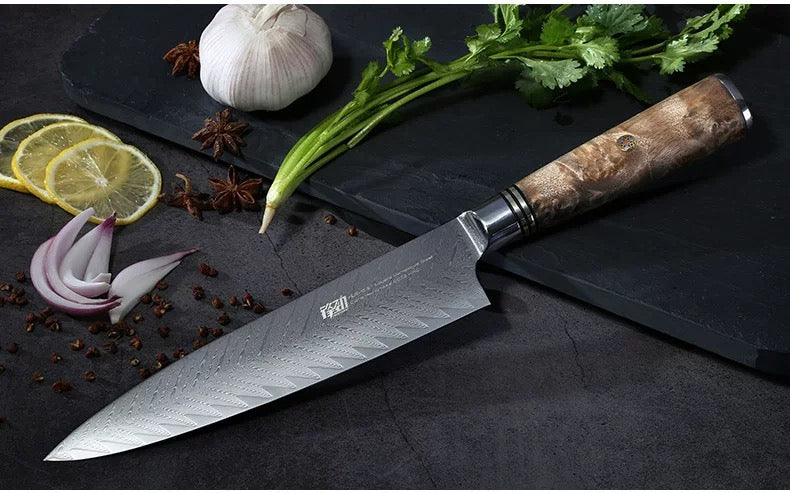 8'' Chef Knife Japanese VG10 Damascus Steel Kitchen Knives Stainless Gyuto with Wood Handle - AK-DC0348
