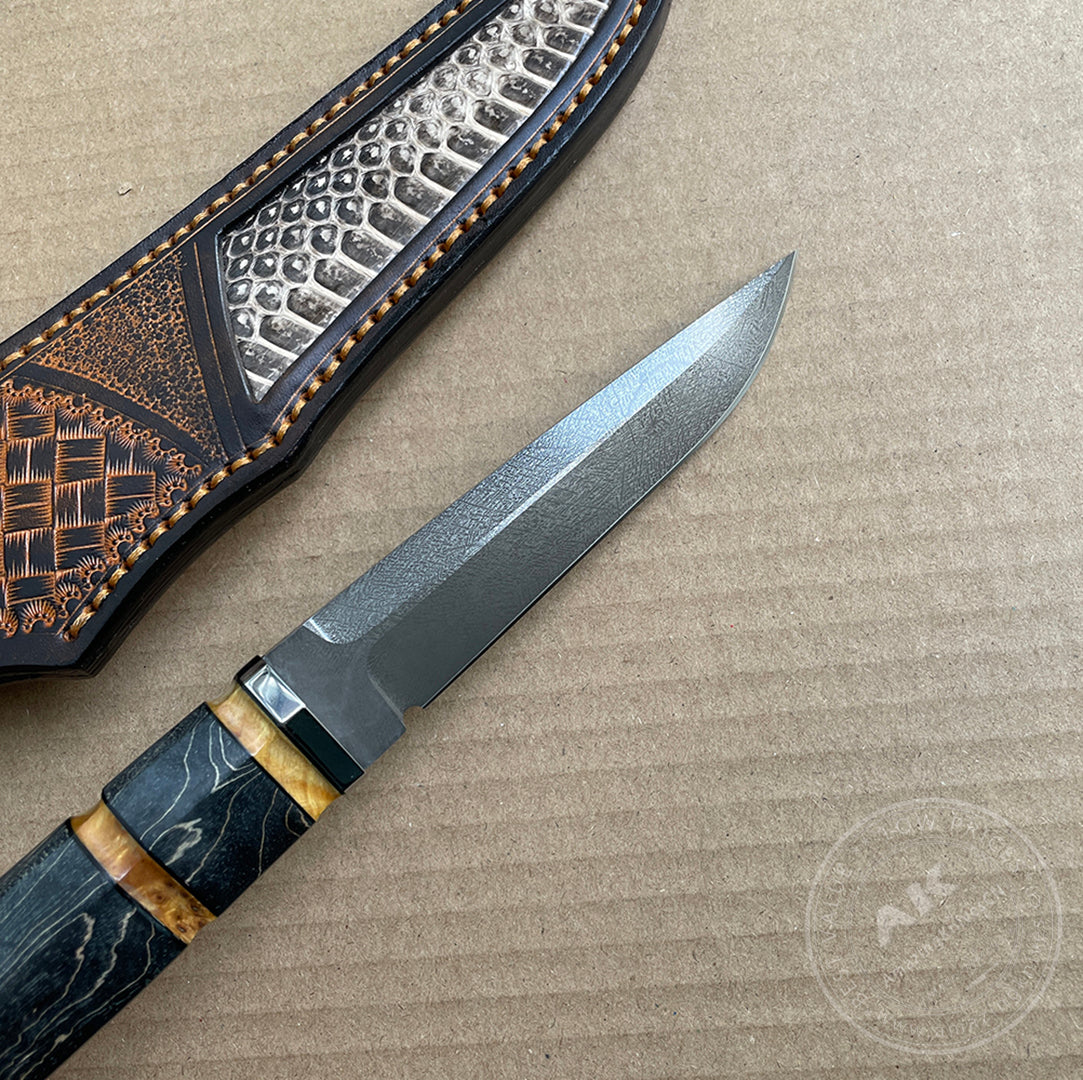 Wootz Steel Hunting Knife with Leather Sheath - AK-HT0775