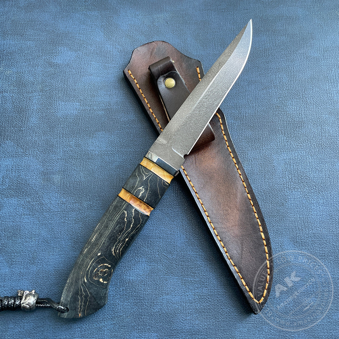 Wootz Steel Hunting Knife with Leather Sheath - AK-HT0775