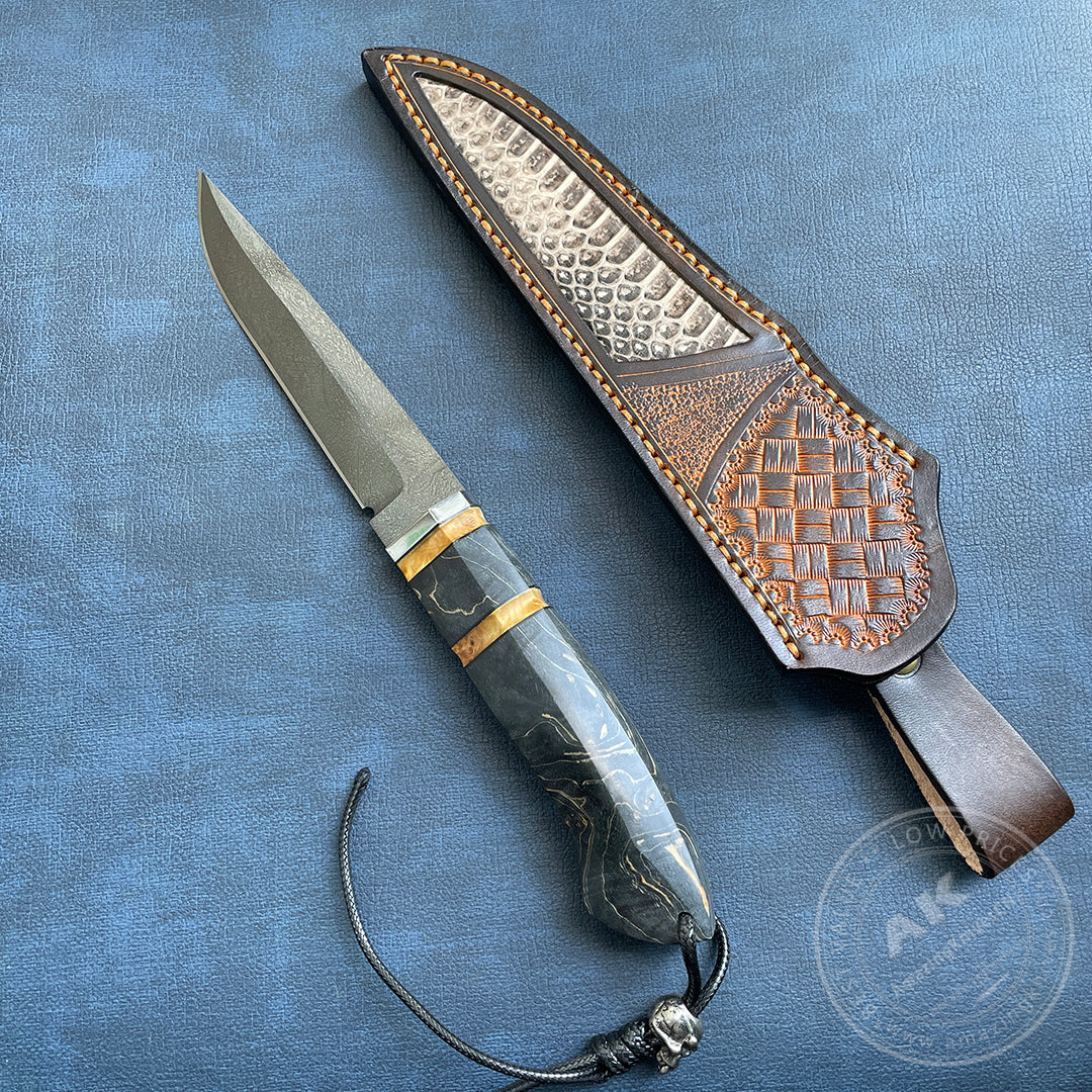Wootz Steel Hunting Knife with Leather Sheath - AK-HT0775