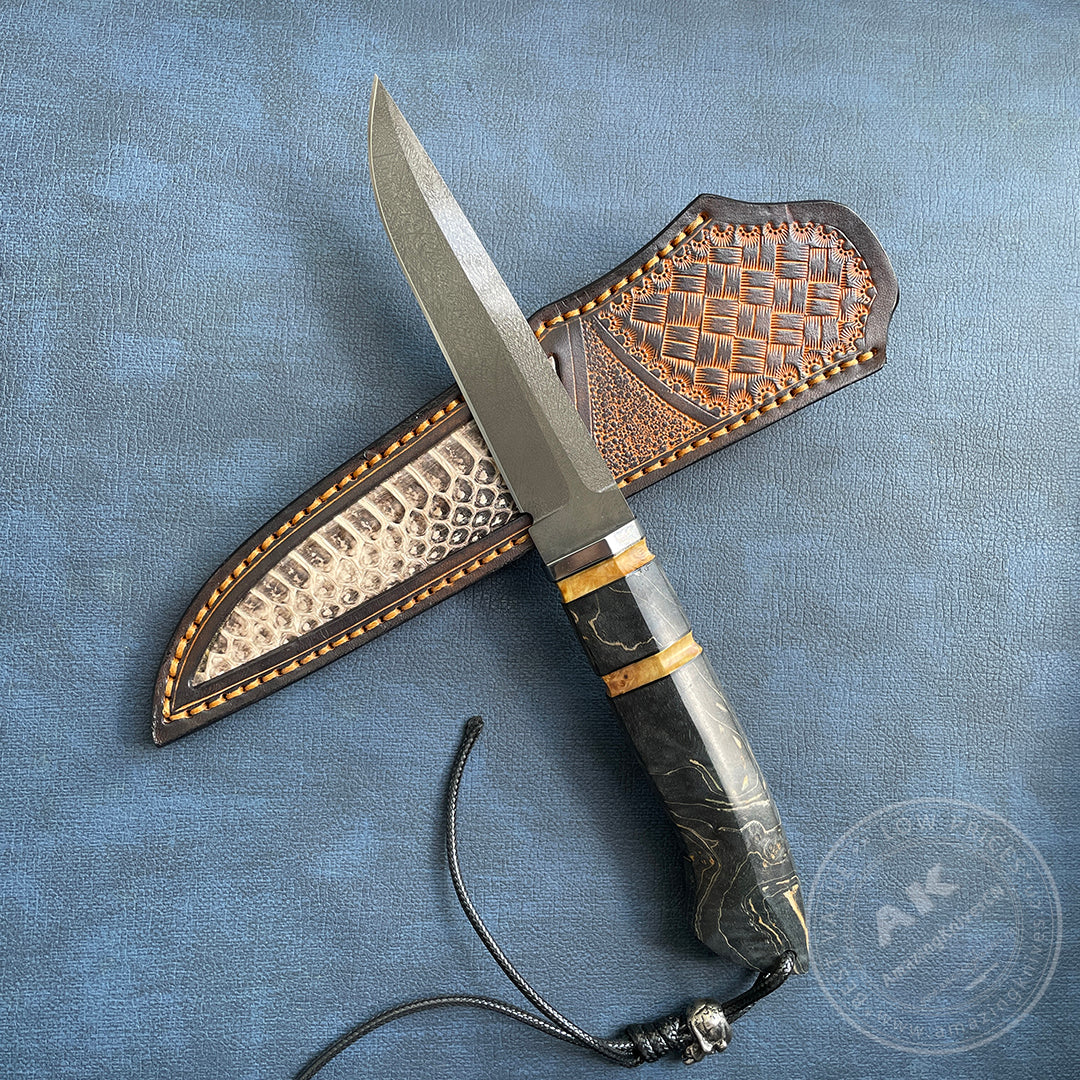 Wootz Steel Hunting Knife with Leather Sheath - AK-HT0775
