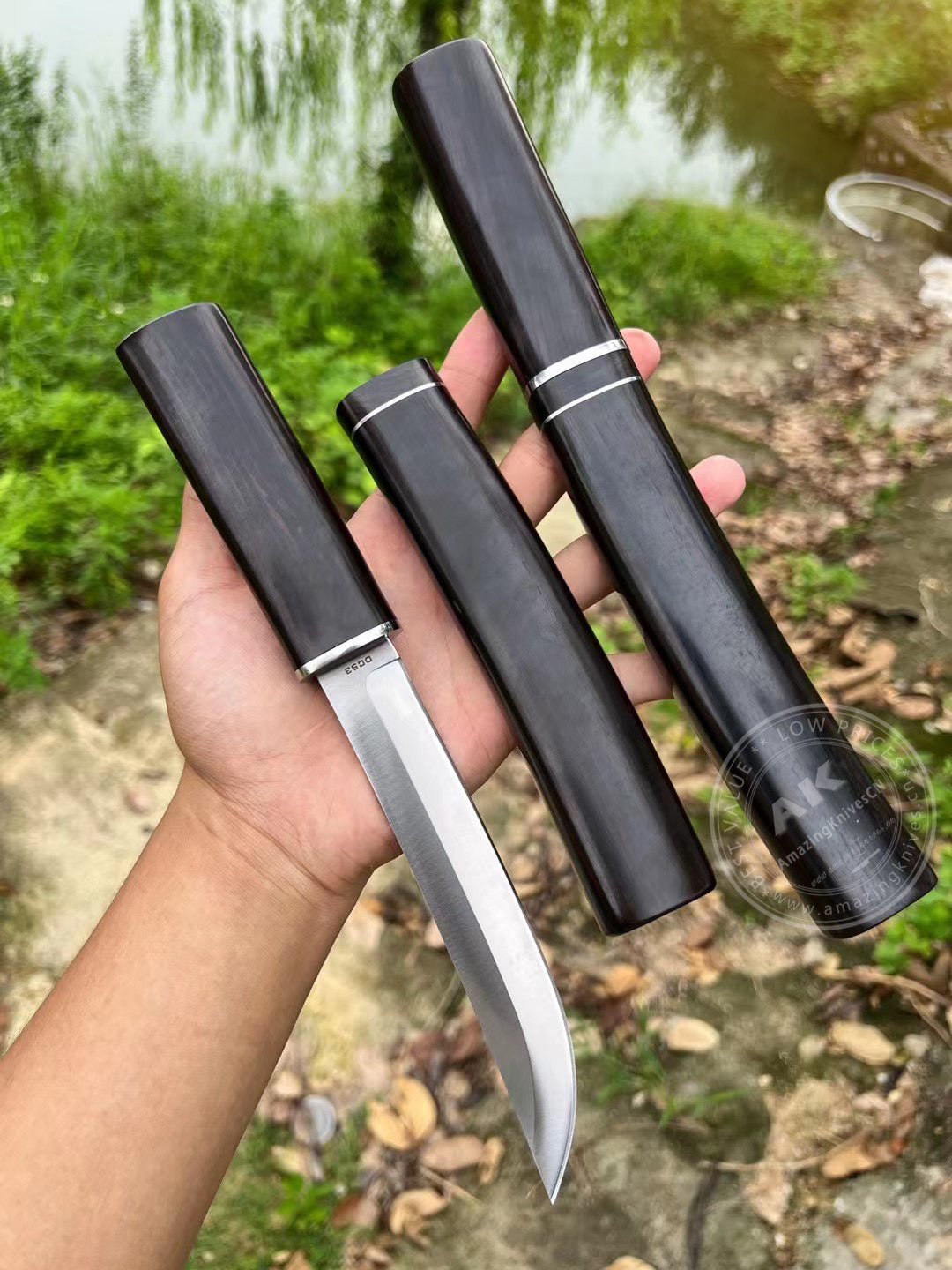 Japanese Style Bushido Katana Knife DC53 Steel Ninja Samurai Warrior Ebony Wood - AK-HT0783