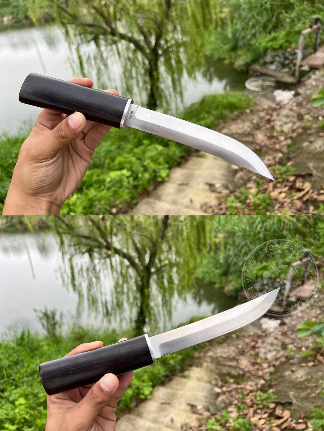 Japanese Style Bushido Katana Knife DC53 Steel Ninja Samurai Warrior Ebony Wood - AK-HT0783