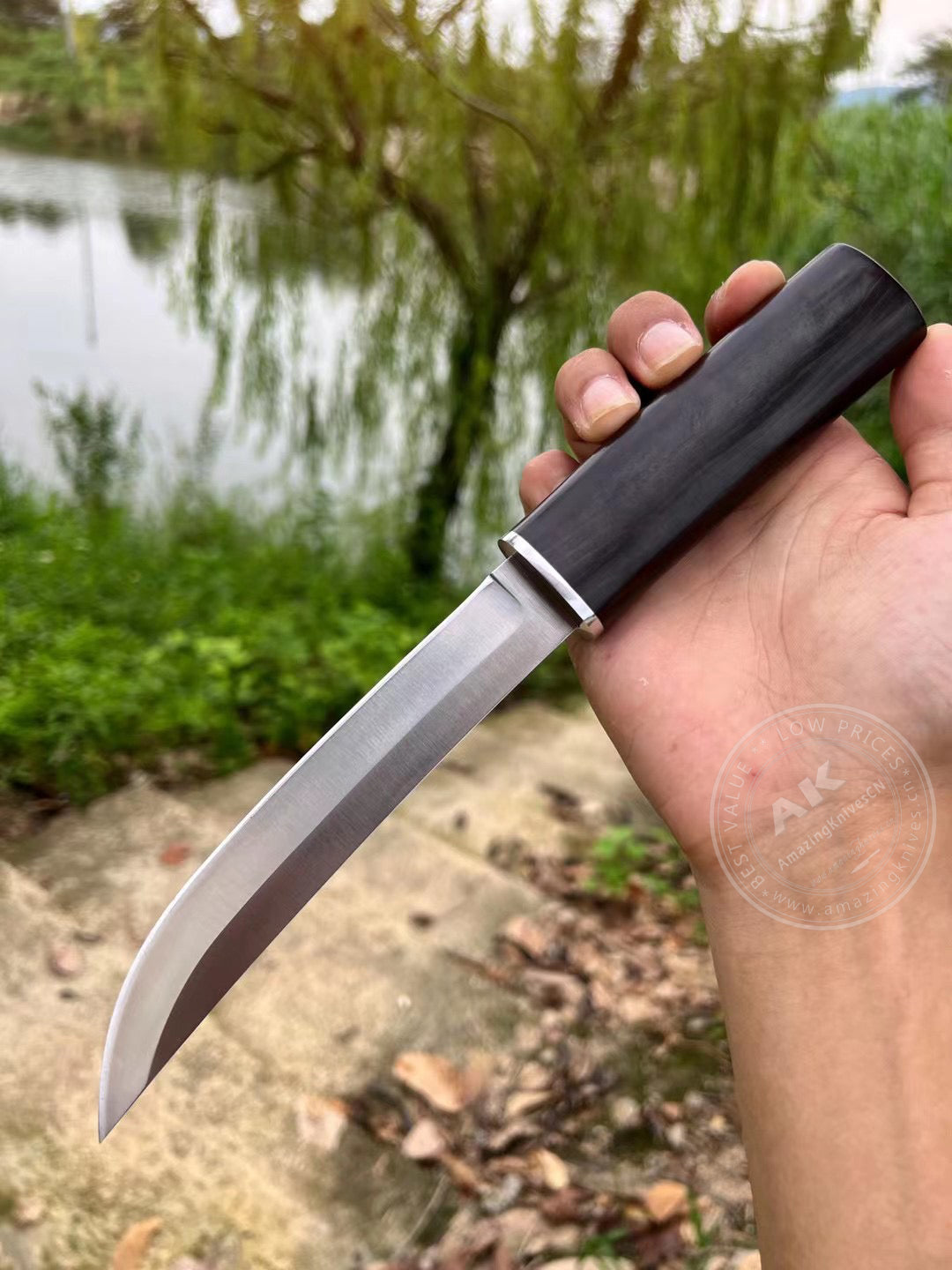 Japanese Style Bushido Katana Knife DC53 Steel Ninja Samurai Warrior Ebony Wood - AK-HT0783