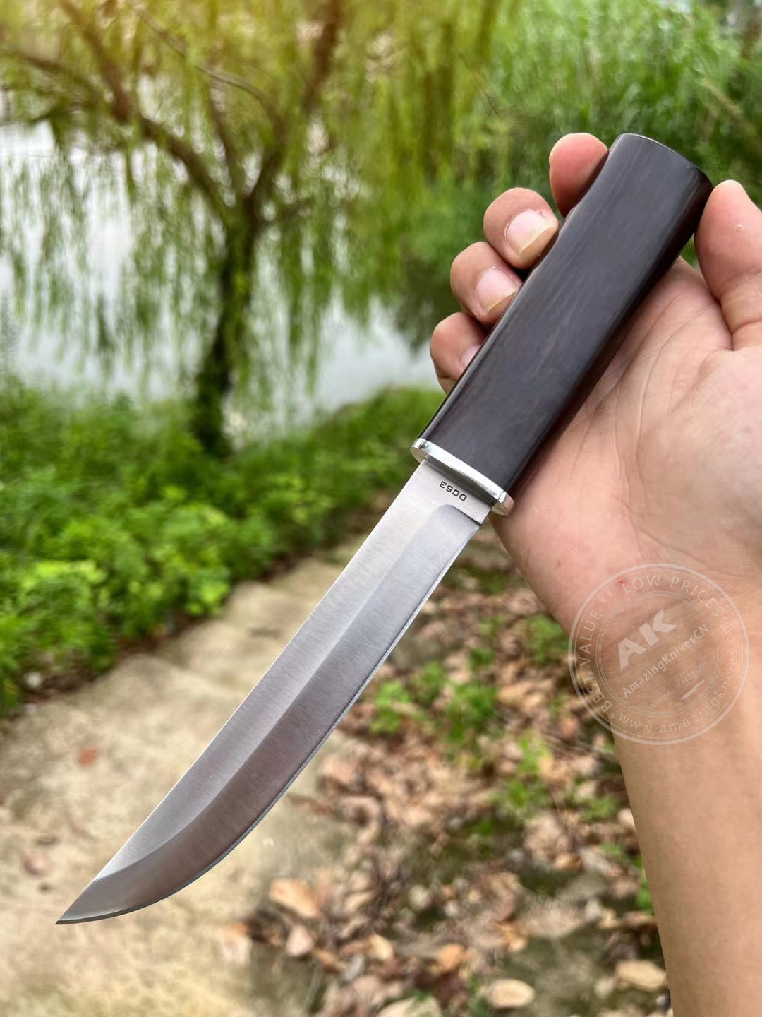 Japanese Style Bushido Katana Knife DC53 Steel Ninja Samurai Warrior Ebony Wood - AK-HT0783