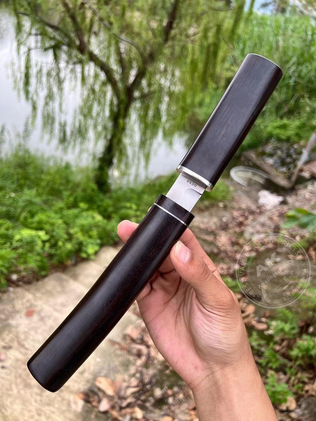 Japanese Style Bushido Katana Knife DC53 Steel Ninja Samurai Warrior Ebony Wood - AK-HT0783