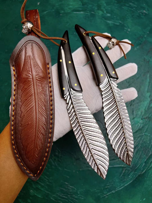 Stainless Steel Knife Feather Knife Fixed Blade Collectible w/ Sheath - AK-HT0510-S