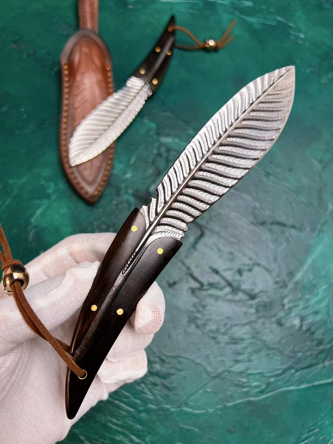 Stainless Steel Knife Feather Knife Fixed Blade Collectible w/ Sheath - AK-HT0510-S