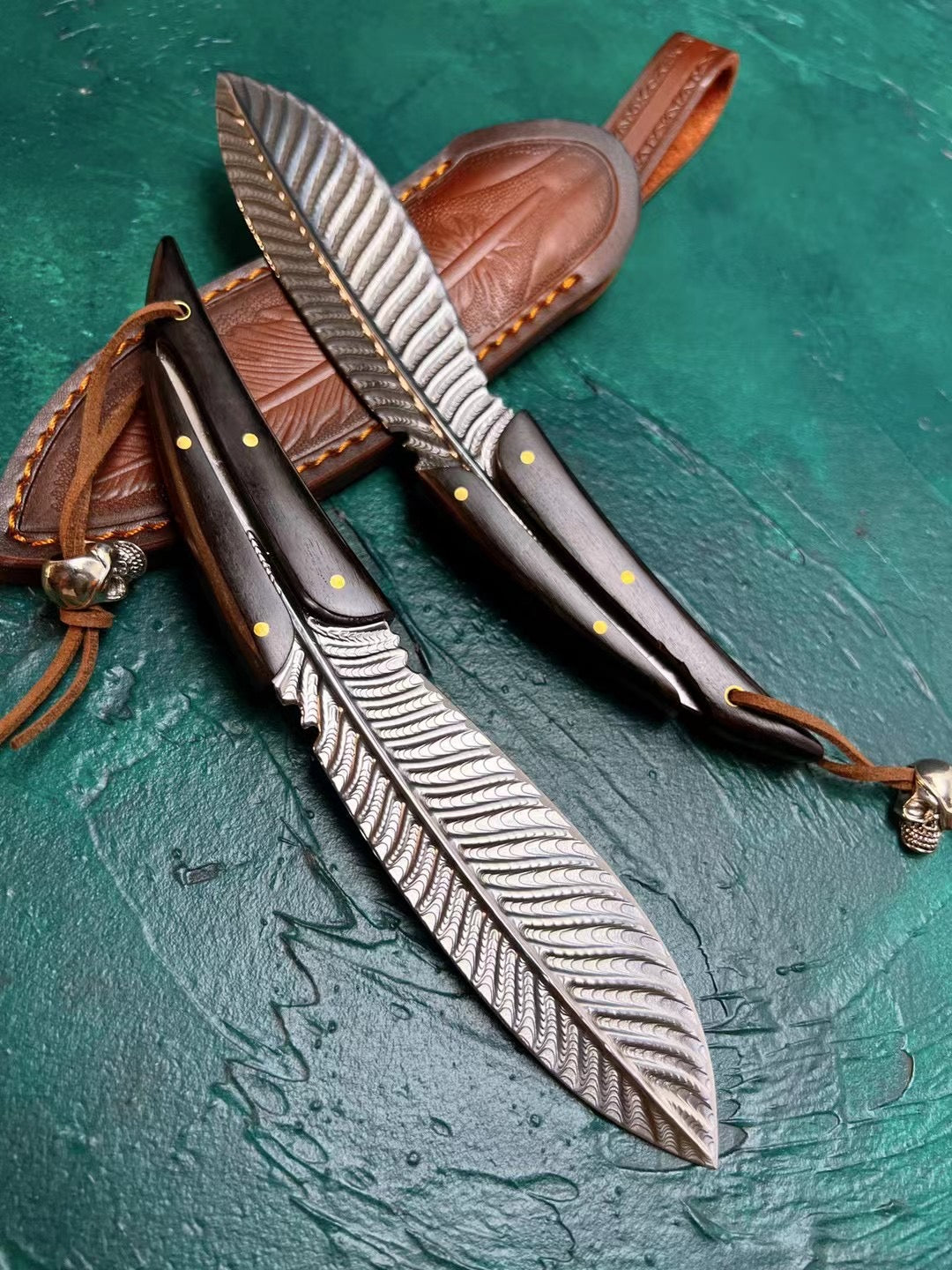 Stainless Steel Knife Feather Knife Fixed Blade Collectible w/ Sheath - AK-HT0510-S