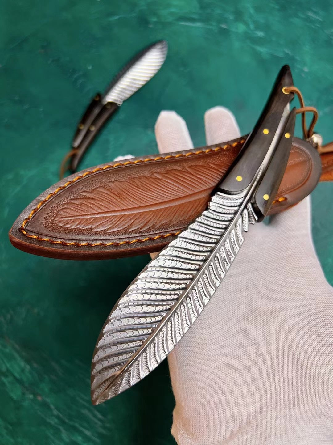 Stainless Steel Knife Feather Knife Fixed Blade Collectible w/ Sheath - AK-HT0510-S