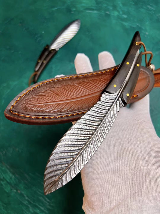 Stainless Steel Knife Feather Knife Fixed Blade Collectible w/ Sheath - AK-HT0510-S