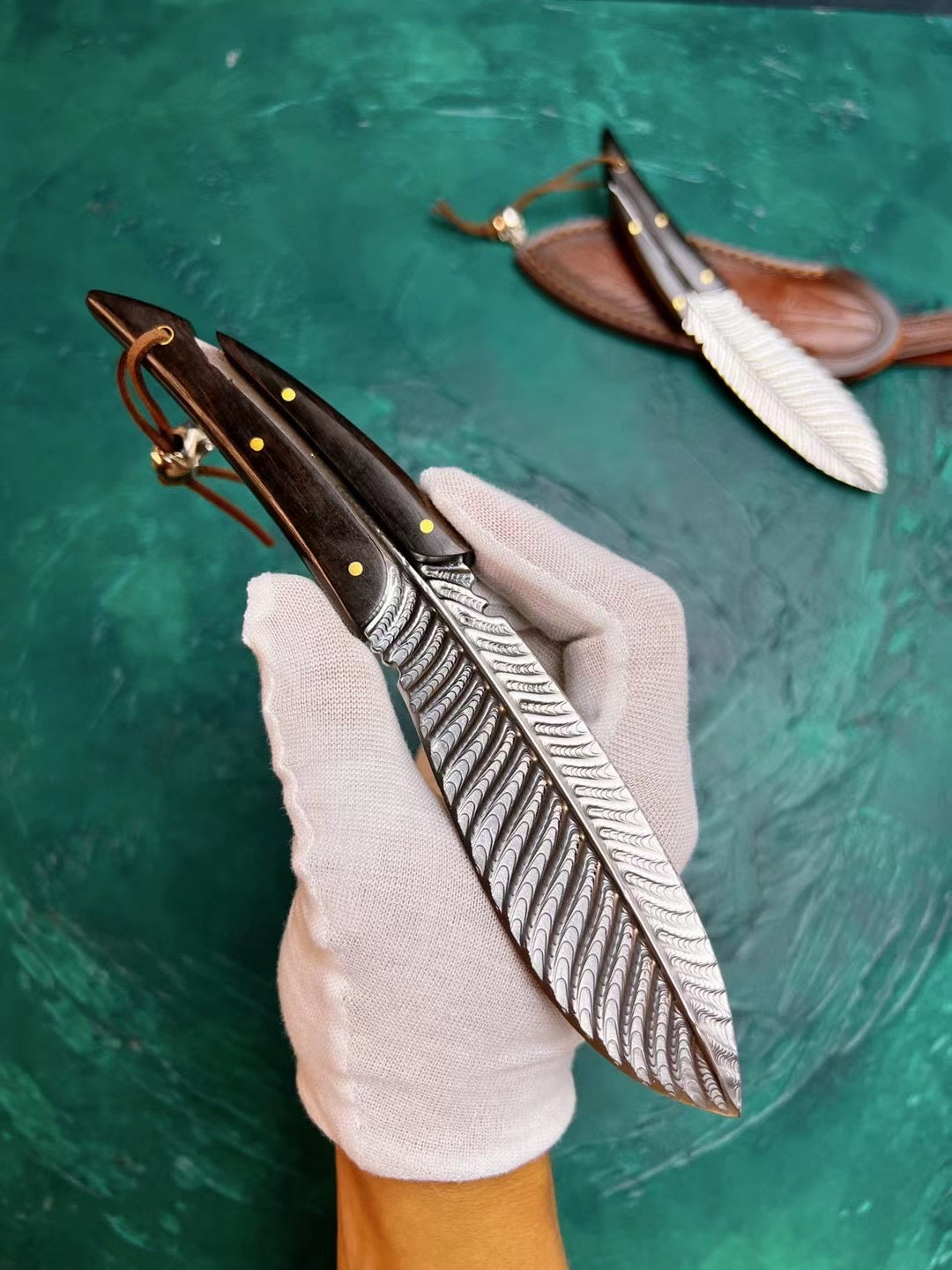 Stainless Steel Knife Feather Knife Fixed Blade Collectible w/ Sheath - AK-HT0510-S