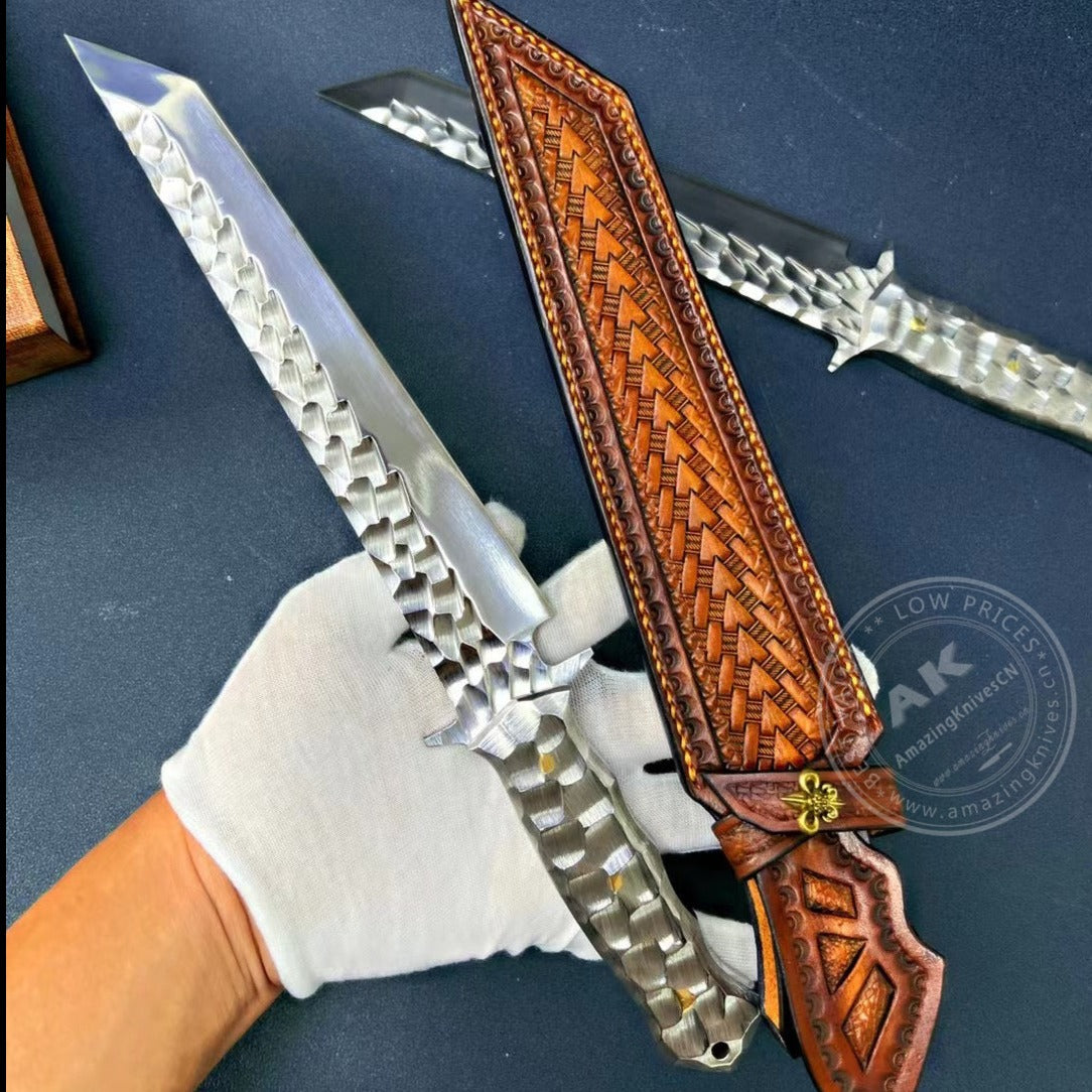 Japanese AUS-10 Steel Hunting Knife Full Tang Blade Survival Fixed Blade - AK-HT0793