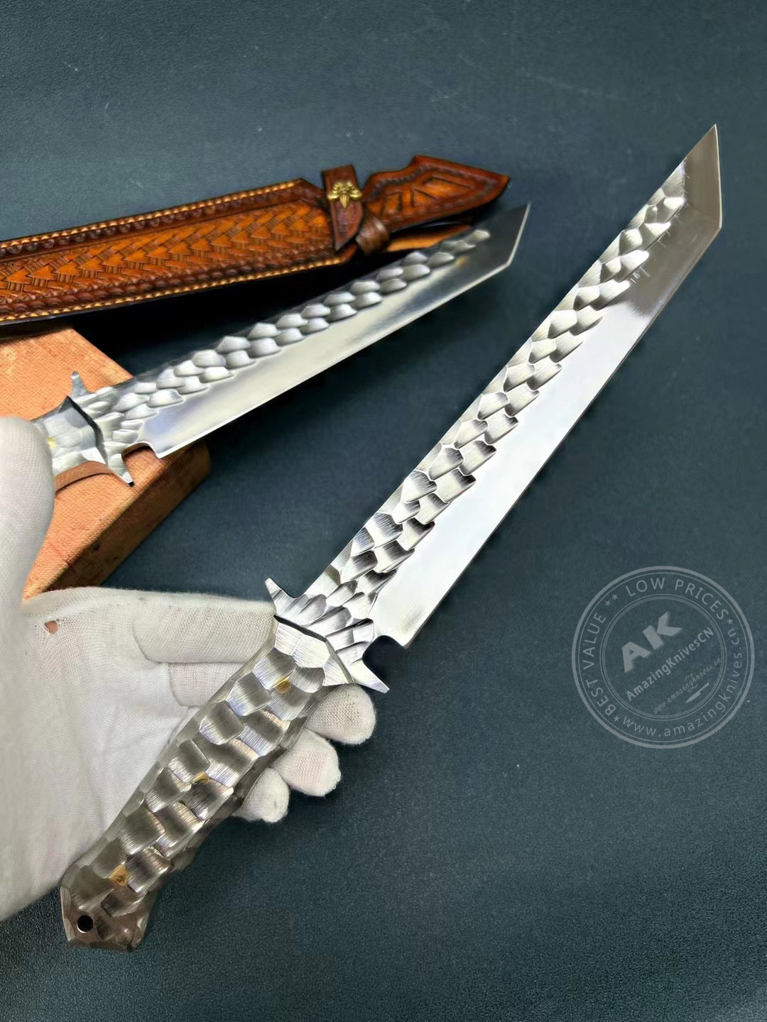 Japanese AUS-10 Steel Hunting Knife Full Tang Blade Survival Fixed Blade - AK-HT0793