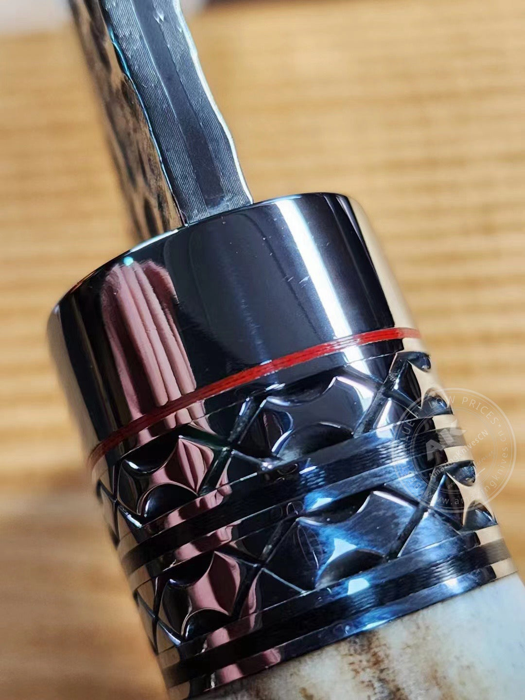 Damascus Survival Outdoor Camping Hunting Knife Fixed Blade Stag Antler Sheath - AK-HT0817