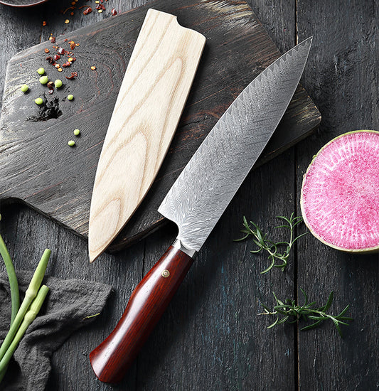 Japanese VG10 Damascus Steel Chef Knife Kitchen Gyuto w/ Wooden Sheath - AK-DC0548