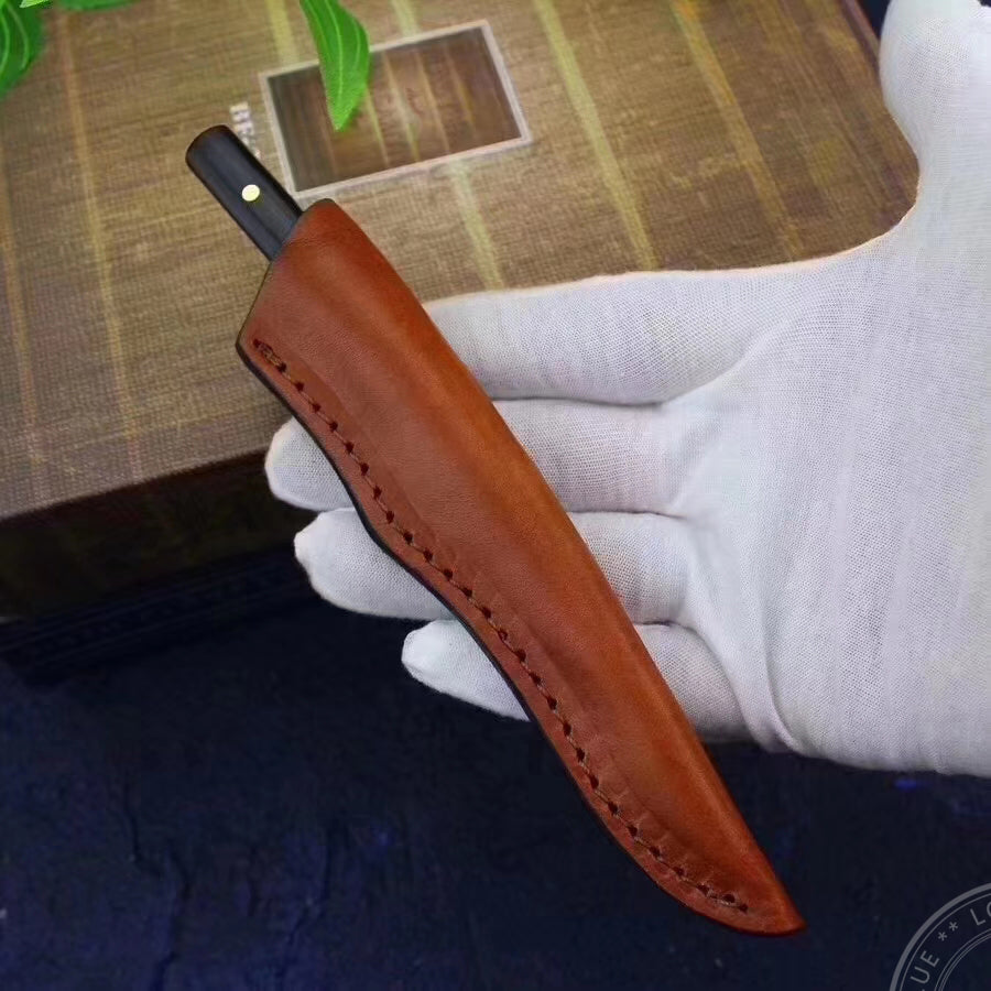 Damascus Camping Hunting Knife Outdoor Utility Fixed Blade w/Sheath Ebony Wood - AK-HT0390