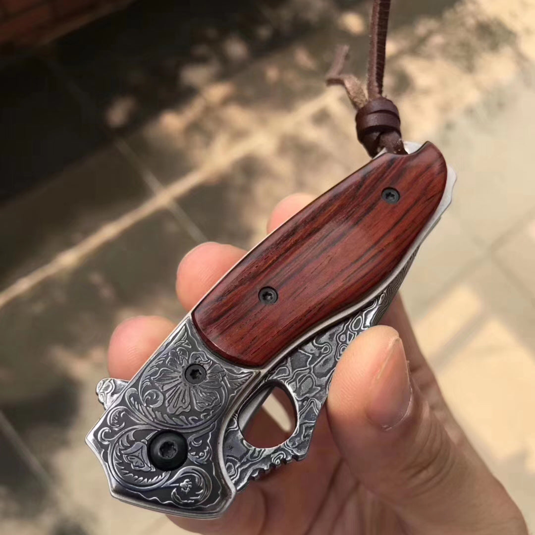 VG10 Damascus Hunting Knife Black Folding Knife Camping Rescue Bone/Wood Handle- AK-HT0511