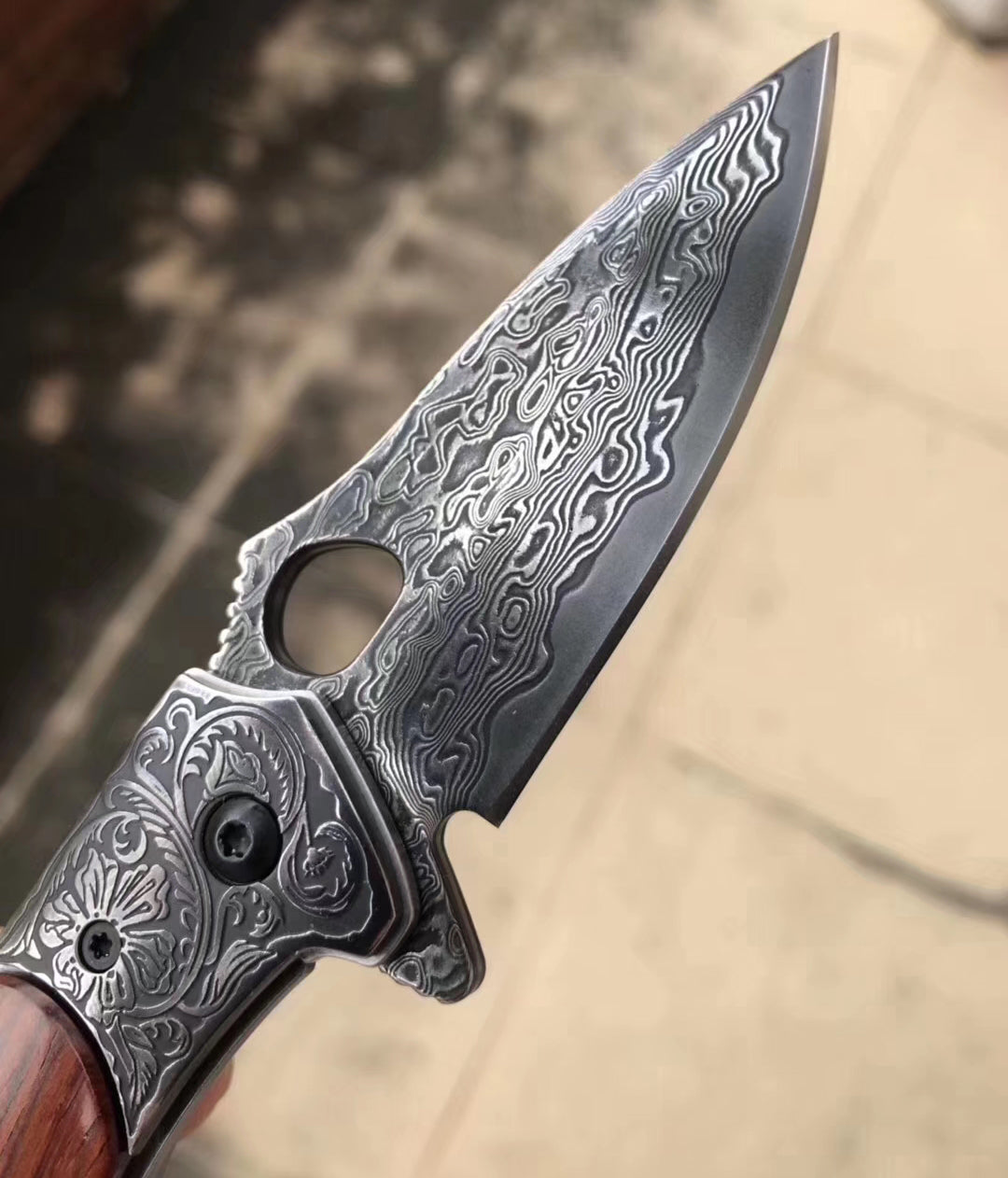 VG10 Damascus Hunting Knife Black Folding Knife Camping Rescue Bone/Wood Handle- AK-HT0511