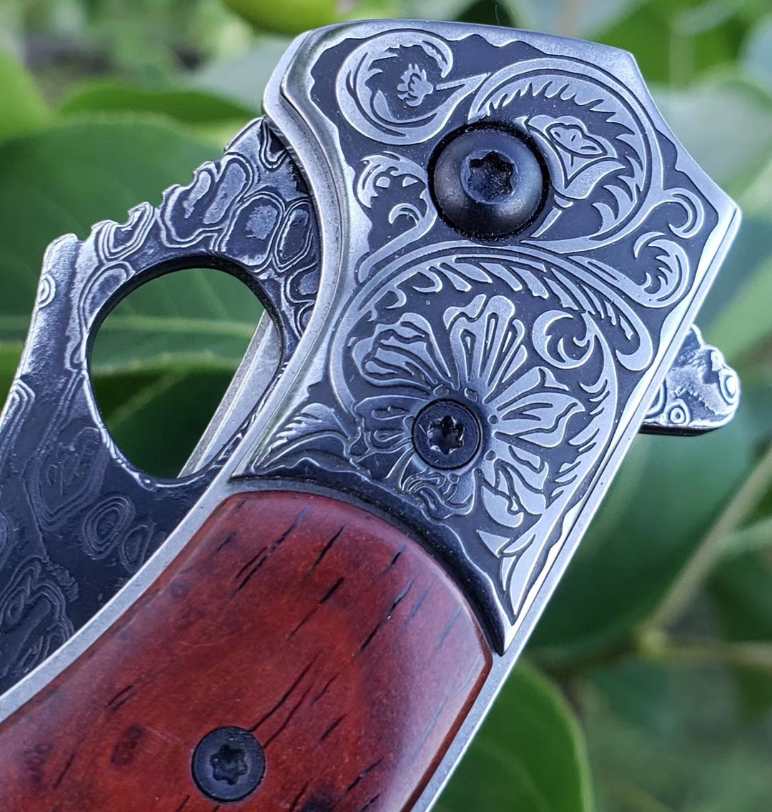 VG10 Damascus Hunting Knife Black Folding Knife Camping Rescue Bone/Wood Handle- AK-HT0511