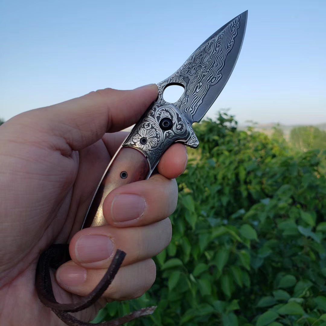 VG10 Damascus Hunting Knife Black Folding Knife Camping Rescue Bone/Wood Handle- AK-HT0511