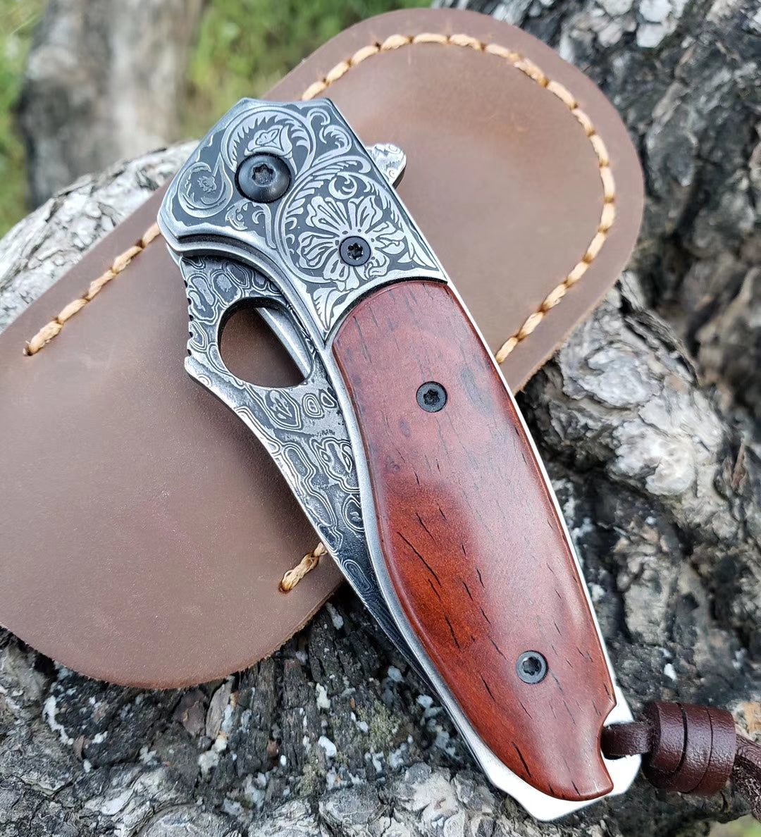 VG10 Damascus Hunting Knife Black Folding Knife Camping Rescue Bone/Wood Handle- AK-HT0511