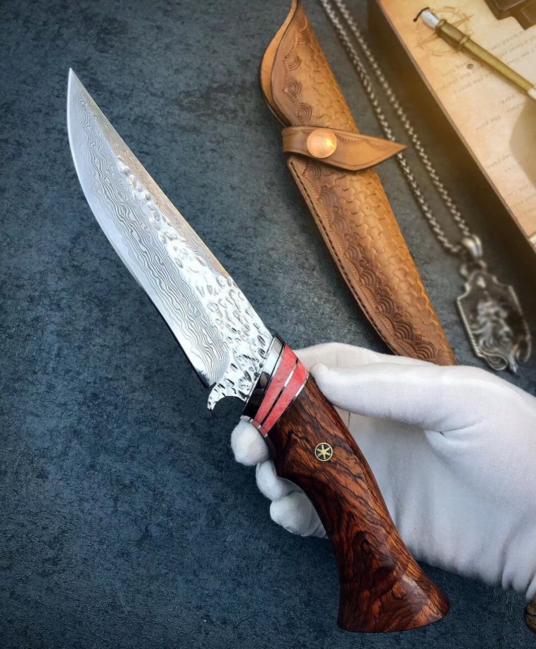 VG10 DAMASCUS HUNTING KNIFE FIXED BLADE - AK-HT0370