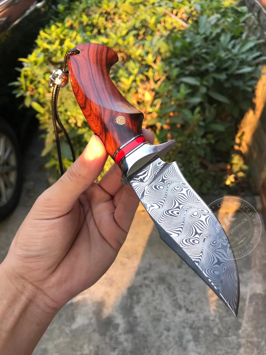 Japanese VG10 Damascus Steel Bowie Knife with Leather Sheath- AK-HT0493-R