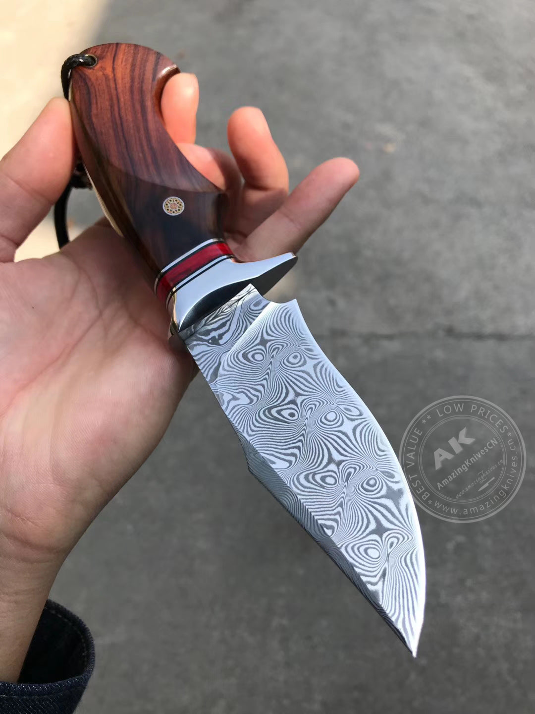 Japanese VG10 Damascus Steel Bowie Knife with Leather Sheath- AK-HT0493-R