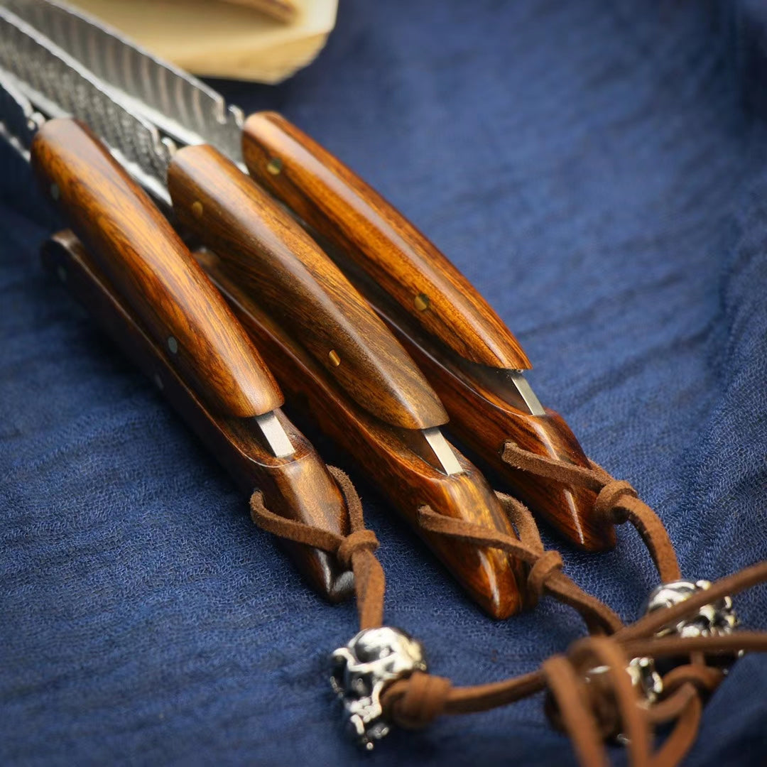 HANDCRAFTED KNIVES FIXED BLADE DAMASCUS FULL TANG BLADE FEATHER KNIFE - AK-HT0510