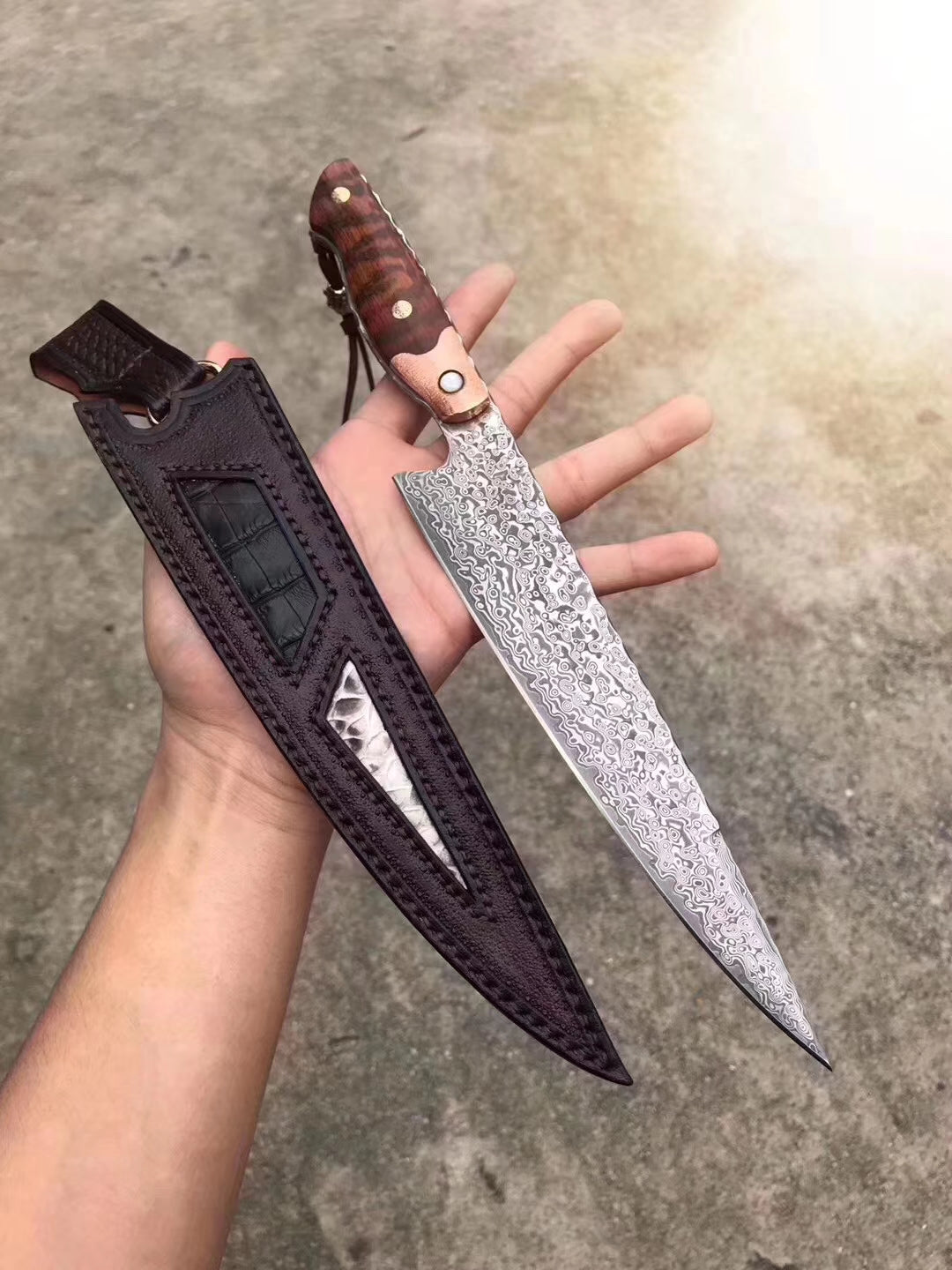 Japanese VG10 Damascus Steel Chef Knife Full Tang Kitchen Knife with Sheath - AK-DC0517