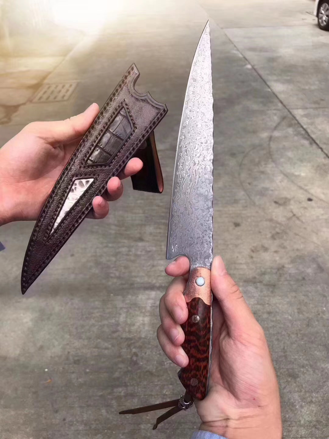 Japanese VG10 Damascus Steel Chef Knife Full Tang Kitchen Knife with Sheath - AK-DC0517