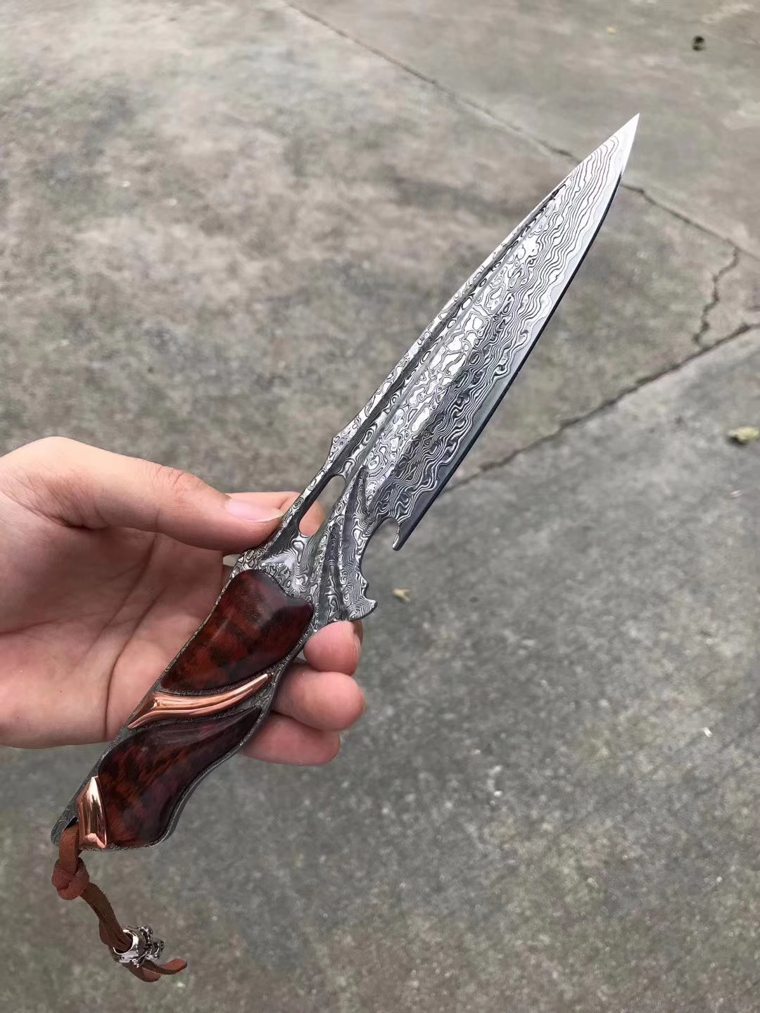 JAPANESE DAMASCUS VG10 HUNTING KNIFE BLOOD GROOVED FULL TANG - AK-HT0413